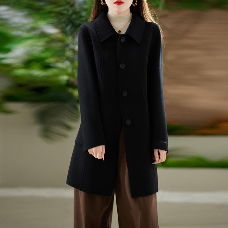 100% Wool Women Coat TIDENOVEL Autumn Wool Long Coat Handmade Pea Coat Winter Warm Wool Long Jacket Overcoat