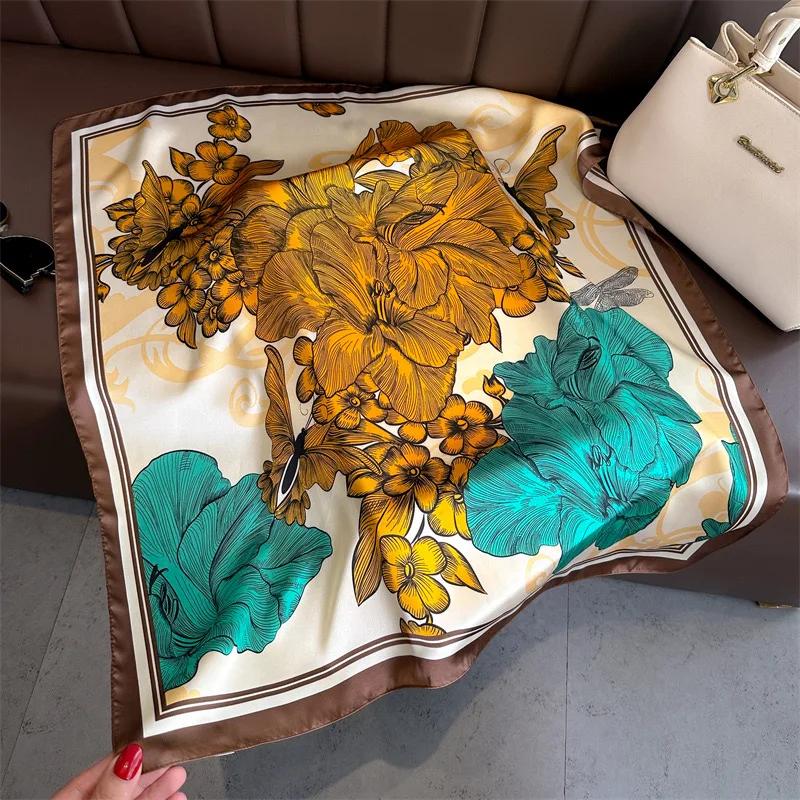 Fashion Square Scarves Women Shawl Floral Silk Silk Imitation Satin Foulard Scarf Female Bandana 70*70cm Shawls for Ladies