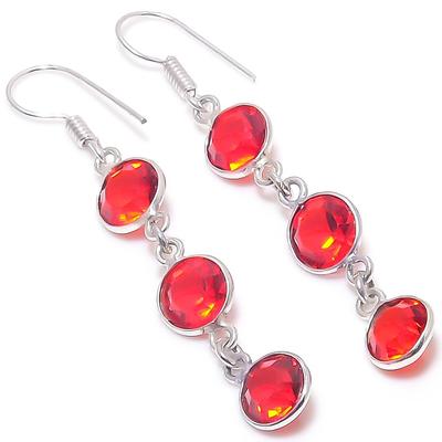 Natural Mozambique Garnet Gemstone 925 Sterling Silver Earring 2.29" w1D11