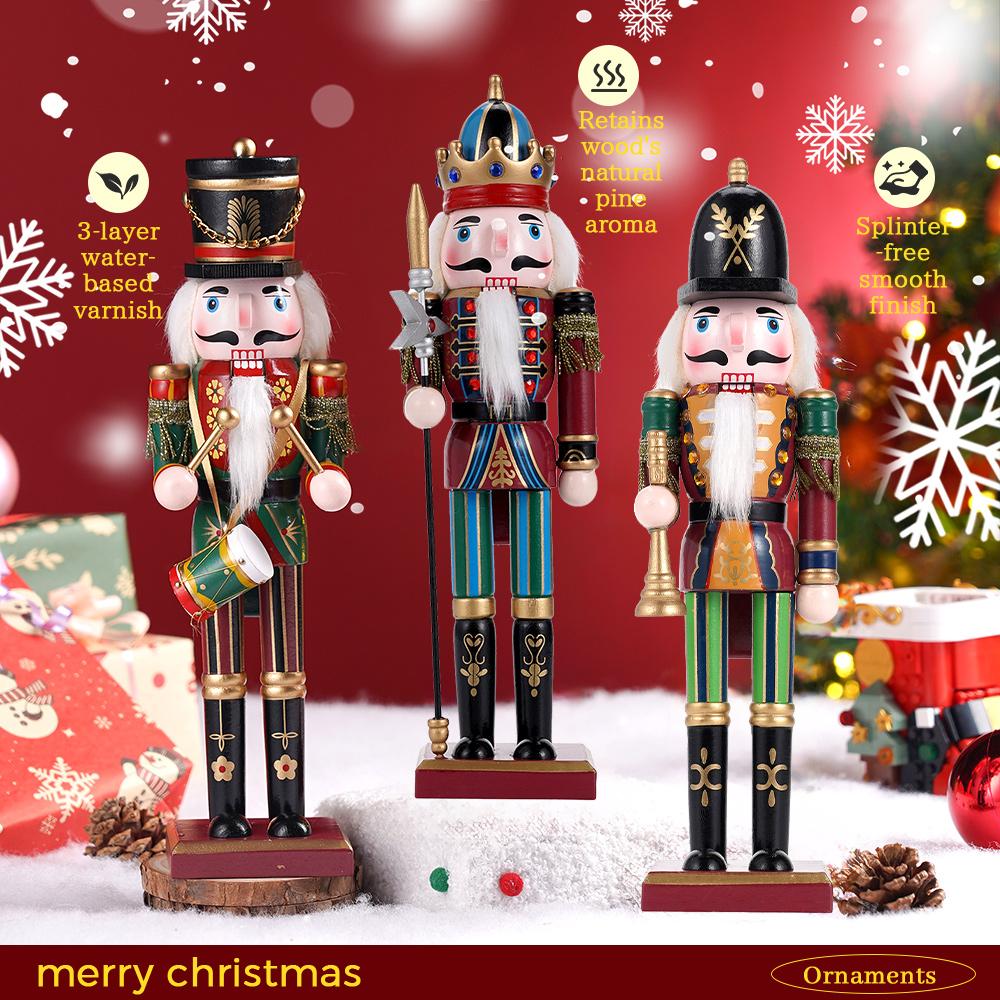 3pcs 30cm Christmas Decorations Nutcracker Soldier, Wooden Nutcracker Figures,Christmas Tree Party Decoration For Home/Hotel