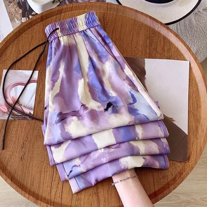 Plus Size Women s Summer Ice Silk Wide-Leg Pants: High Waist, Slimming, Cool & Casual. 6XL