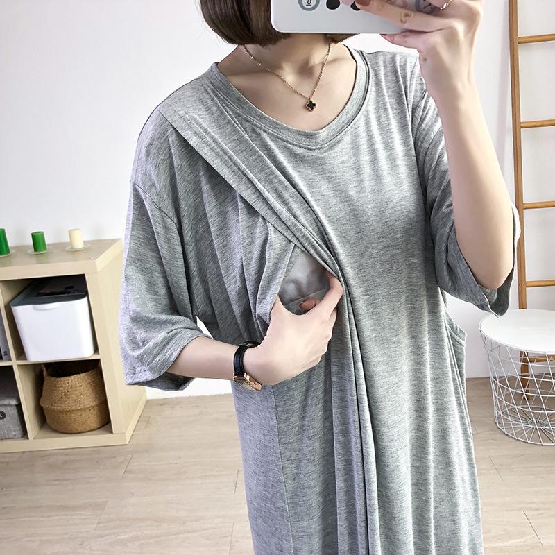 Vestito Due in Uno per Allattamento in Gravidanza: Camicia da notte larga in modal estiva per il post-parto