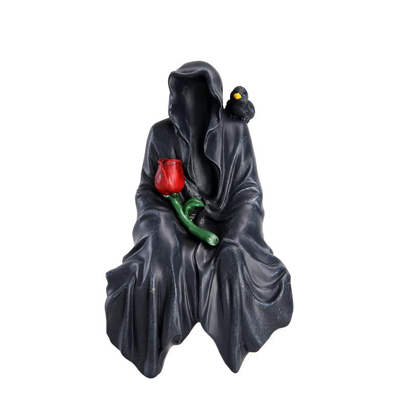 Halloween Black Robe Figurine - Black-faced Ghost for Home, Table, Car Decoration, Resin Small Halloween Decoration