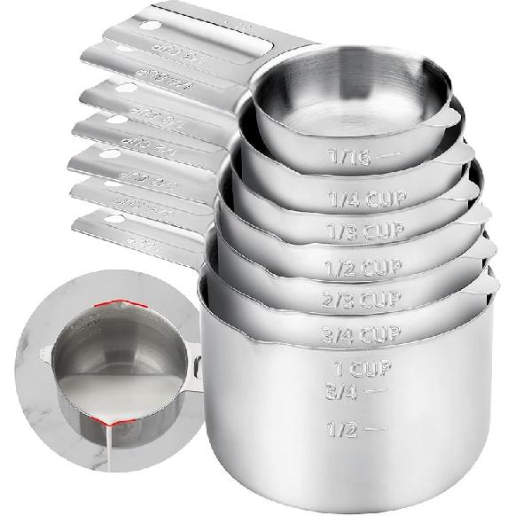 Measuring Cups Set of 7, Stainless Steel Stackable Nesting Heavy Duty Measuring Cups,Perfect for Dry and Ingredients,Nesting Measuring Cups for