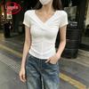 Langsha Women's Summer Slim Fit V-Neck Short Sleeve T-Shirt