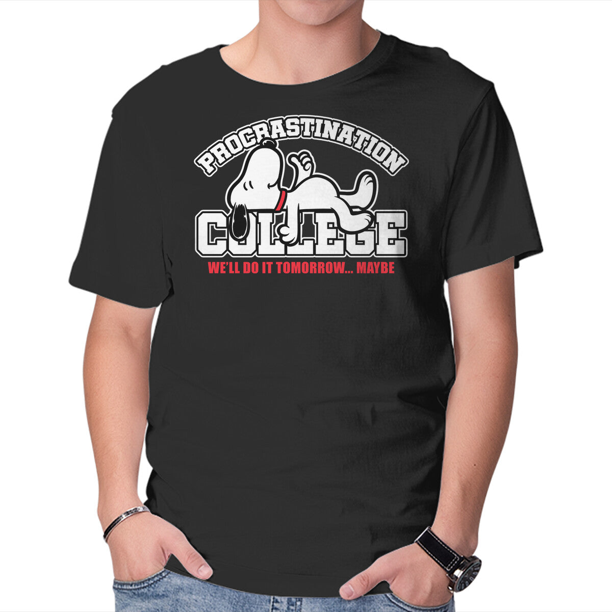Unisex Crew Neck T-Shirt Procrastination University Graphic Short Sleeve Casual Tee XS