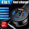 66W 4 Ports USB PD Quick Car Charger QC3.0 Type C Fast Charging Car Adapter Cigarette Lighter Socket Splitter For iPhone Xiaomi