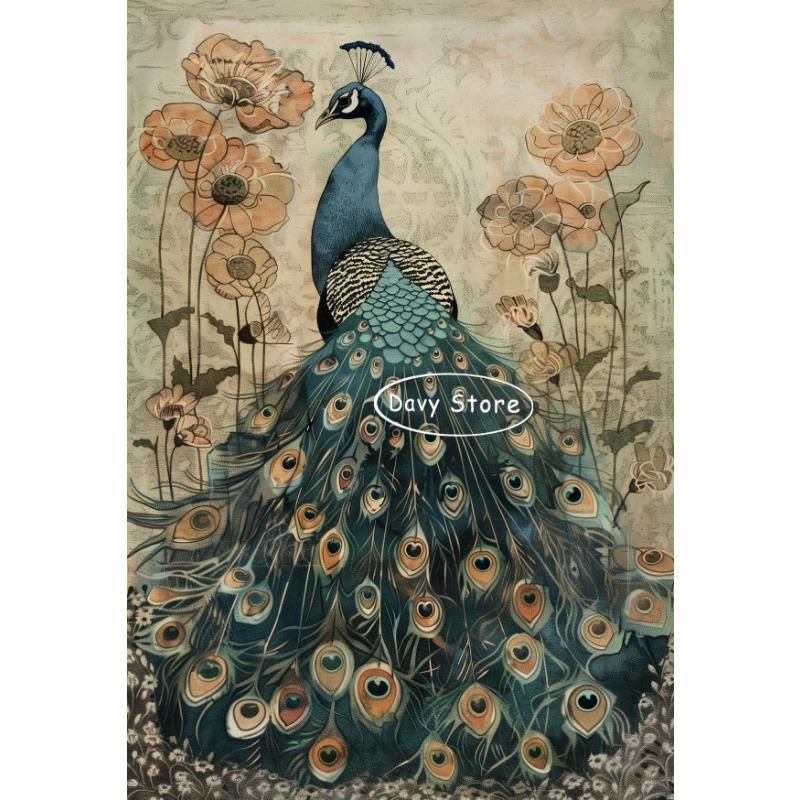 Vintage Peacock Posters and Prints Canvas Painting Bird Maximalist Animal Wall Art Picture for Farmhouse Room Home Decor