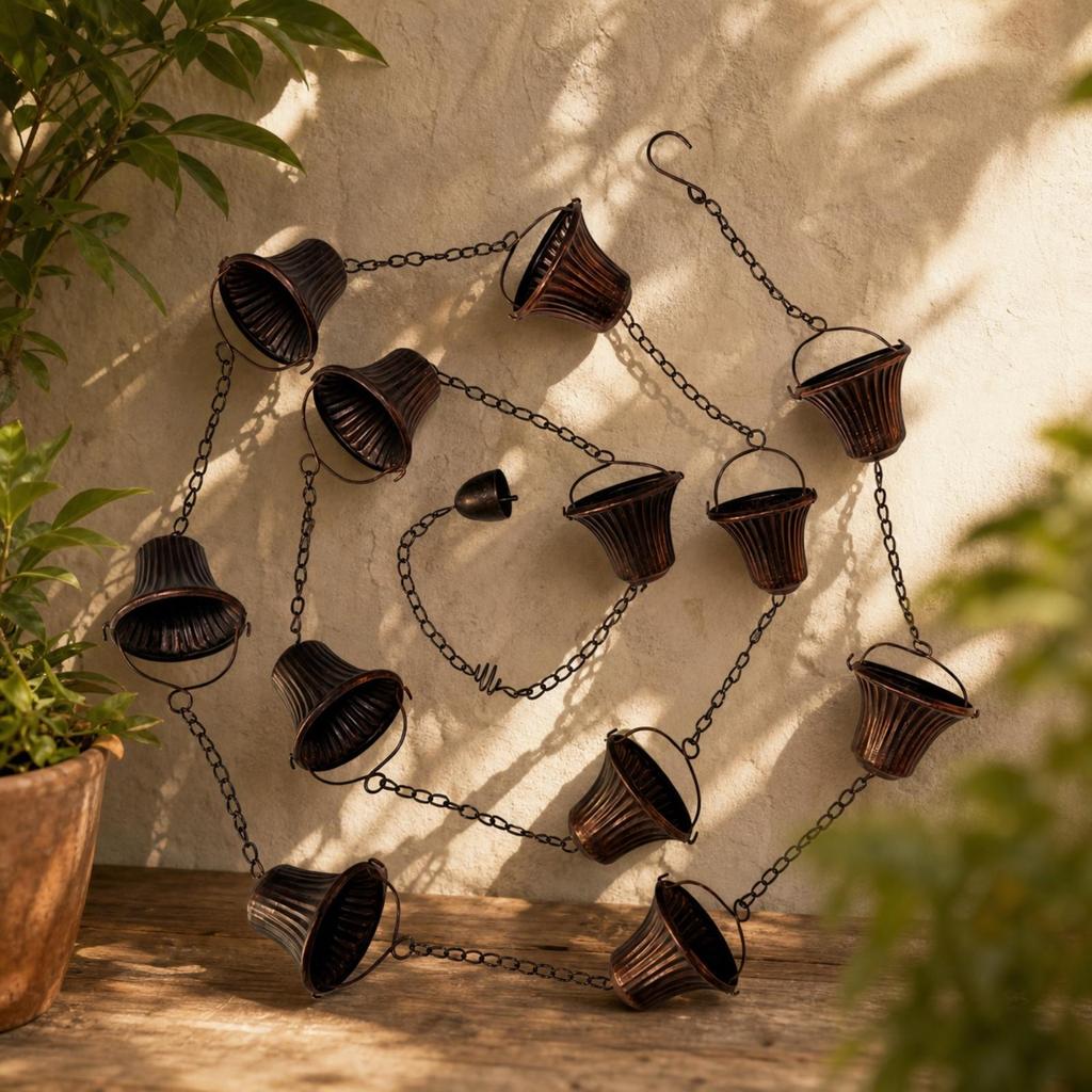 Rain Chain with Cup Collectors Sturdy Iron Low-Maintenance for Patio