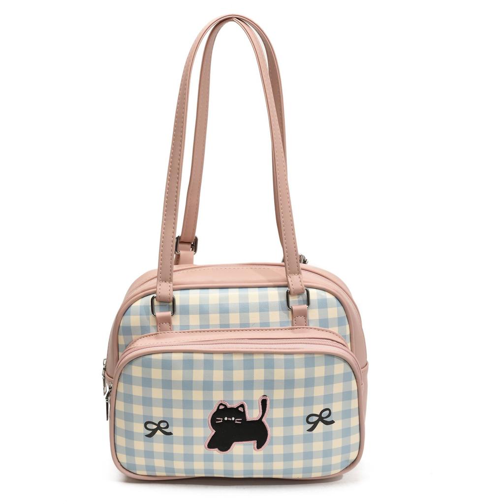 Large Capacity Plaid Bag Women's Summer New Shoulder Commuter Tote Bag Multi-functional Backpack