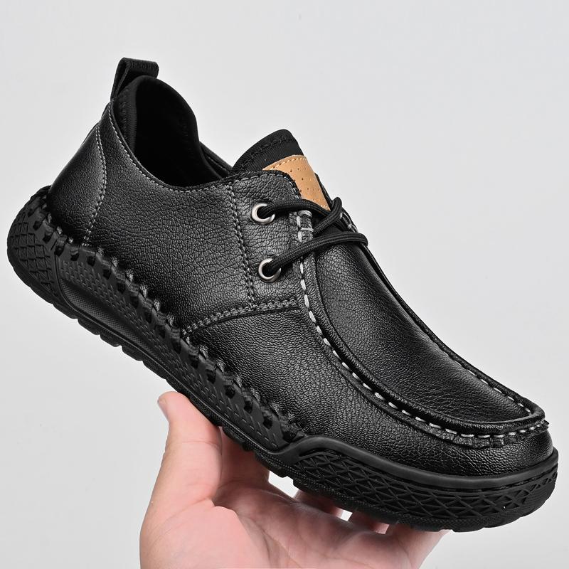 Fashion British Style Flat Lace-Up Running Shoes Fashion Men High Quality Casual Leather Athletic Walking Sneakers Genuine Leather Shoes