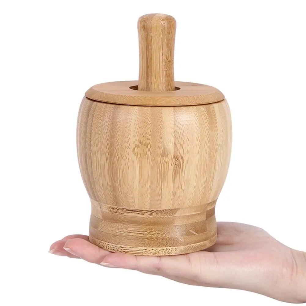 Bamboo Mortar Pestle Set Pounded Garlic Jar Wooden Grinder Round Smooth Hand Polished Pestle Set For Grind Herbs Spices Pepper