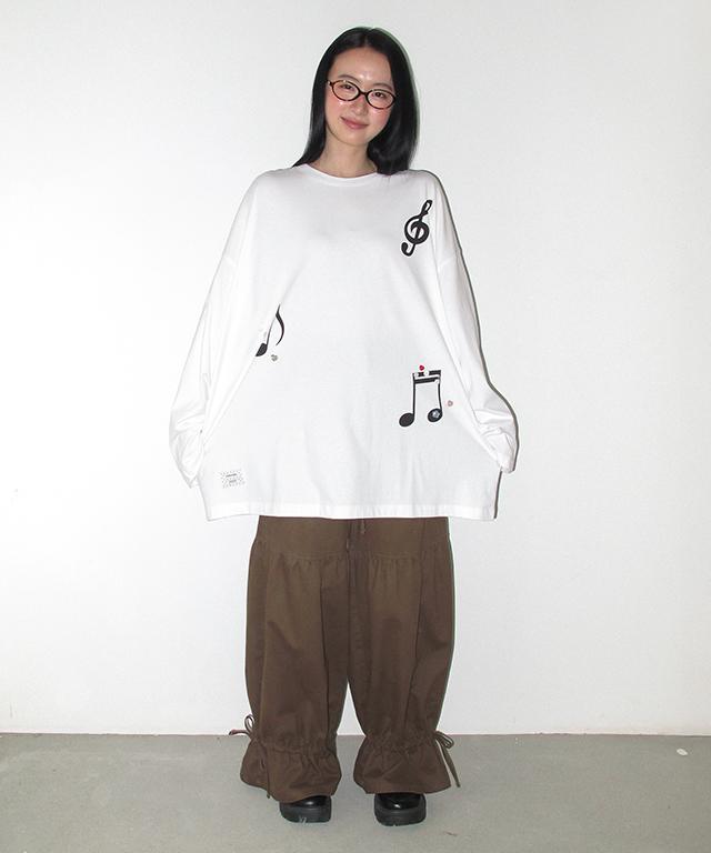 RONRON Button Note Over Fit Long Sleeve White