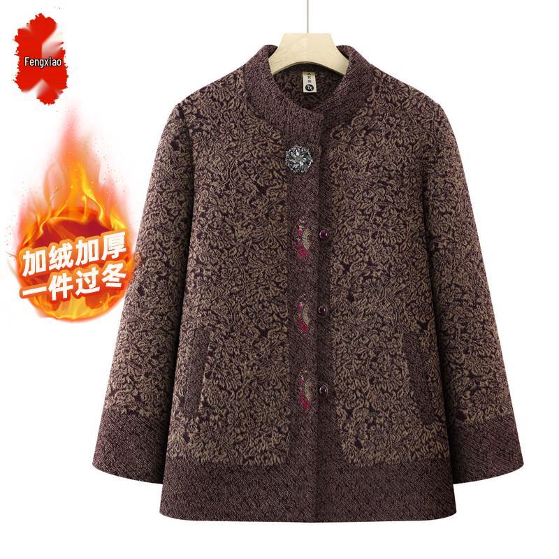 Velvet-Lined Chinese Style Tang Suit Jacket for Elderly Women XL