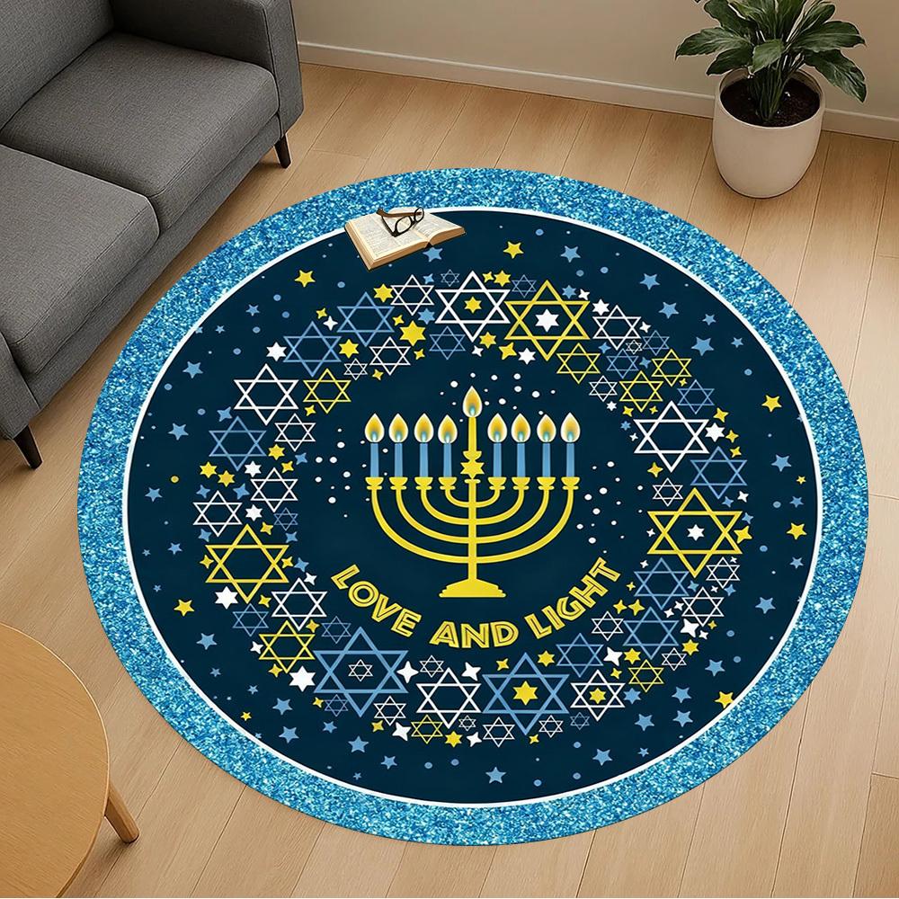 1pc Hanukkah Menorah Round Chair mat office Area Rug - Non-Slip, Floor Mat for Office, Bedroom, Ideal home decor gift c0112066