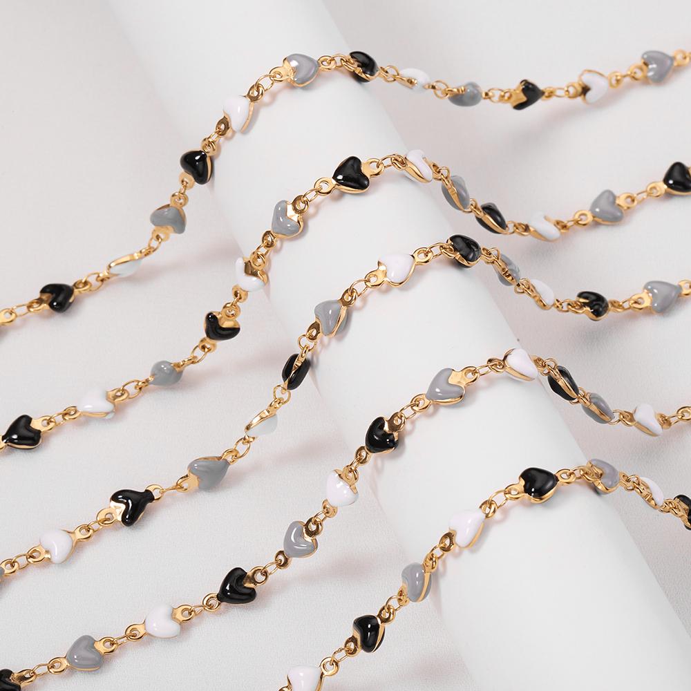 1meter Stainless Steel Enamel Black White Gray Love Heart Beads Chains for Necklace Bracelet Sweater Jewelry Making DIY