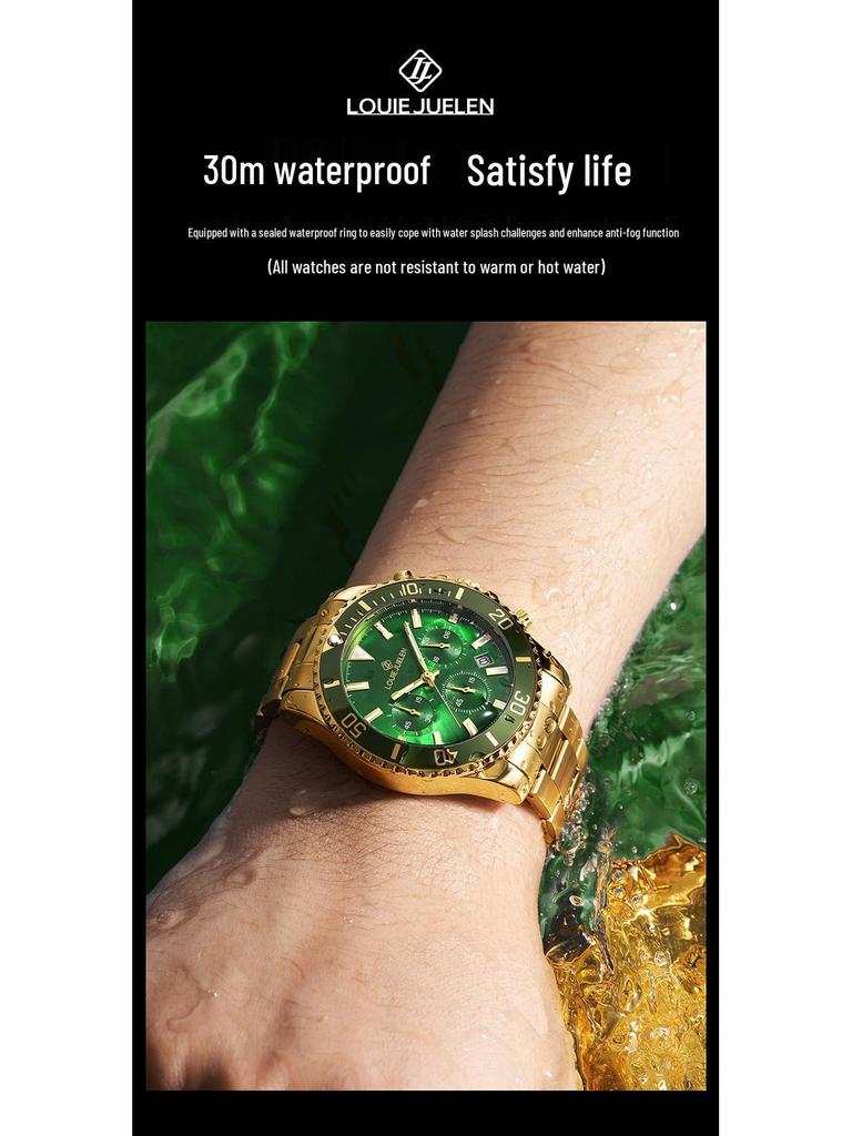 Louis Juren Herren Grüne Wassergott Leuchtende Wasserdichte Uhr