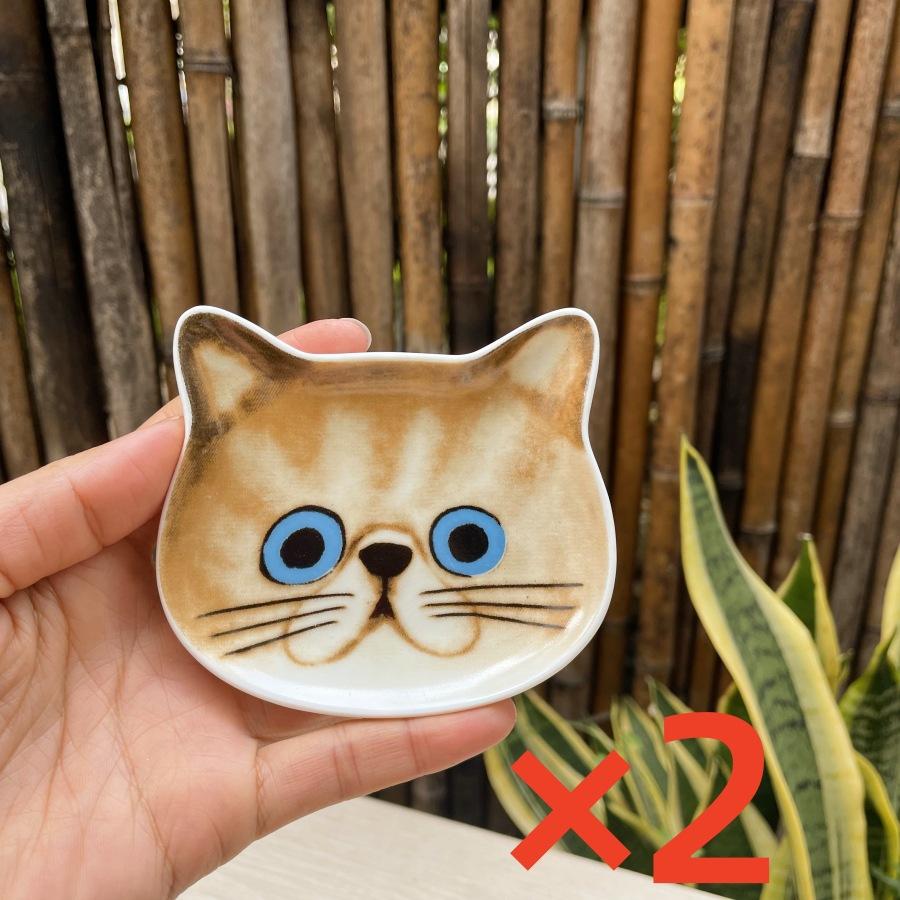 2PC Mini Serving Dishes Adorable Snack Plates Perfect Housewarming Gift Ceramic Cartoon Cat Head Kitchen Spoon Holder Cute