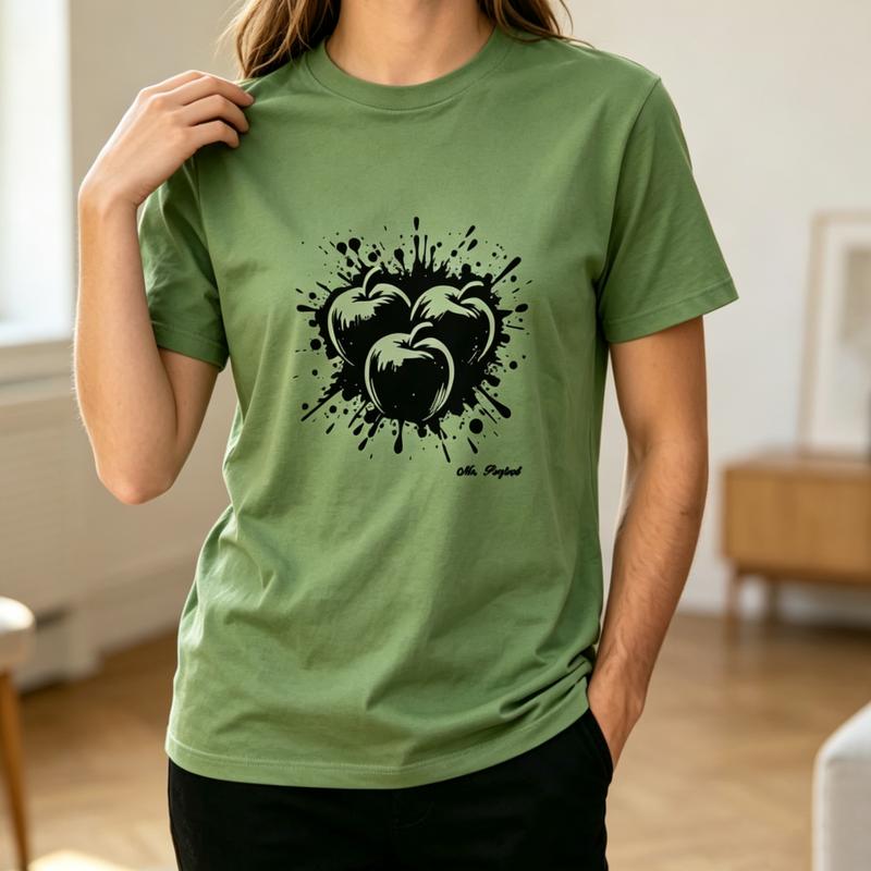 Perfect Three Apples Splash Ink Graphic T Shirt Unisex Unisex Cotton Short Sleeve Tee Minimalist Streetwear Casual Gift Y2k Top