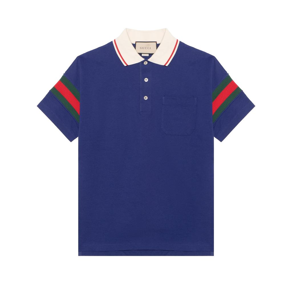 GUCCI Polo Shirts Men's Blue Polo Collar Moderate 713997-XJETR-4030