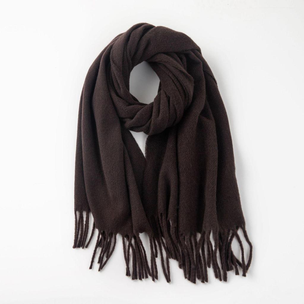 Korean-Style Faux Cashmere Shawl, Solid Color, Versatile Tassel Scarf for Women