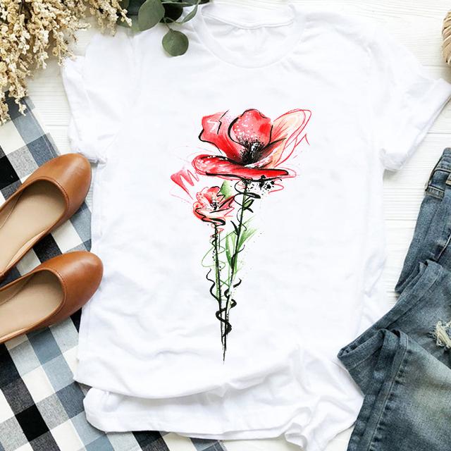 Women Lady Flower Butterfly Cartoon Printing 90s Fashion Print Shirt Clothes T Tee Womens Tshirt For Female Top Graphic T -Shirt