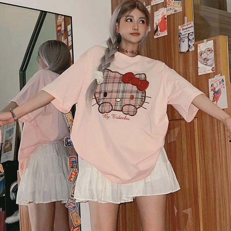 

ShortSleeved TShirt Trendy Hello Kitty Printed Loose Sanrio Unisexs Womens Cotton Couple Tops Sweet Cool Comfortable for Girls S
