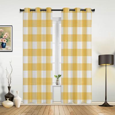 Yellow White Plaid Curtains for Bedroom Living Room Drapes Kitchen Children's Room Window Curtain Modern Home Decor