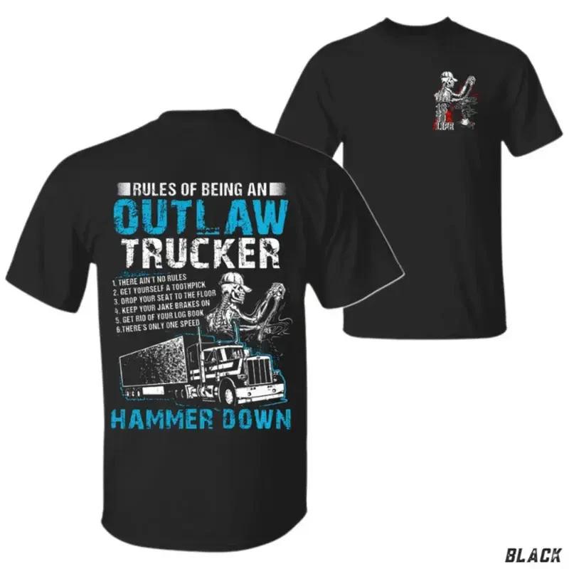 Outlaw Trucker T-Shirt, Hammer Down Skeleton Semi Truck Graphic, square body tru XXXL