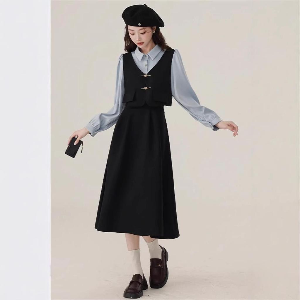 Plus Size Spring Polo Short-Sleeve Cinched Waist Two-Piece Dress Skirt for Women