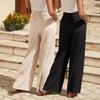 Women Summer High Waist Drawstring Wide Leg Casual Pants With Pockets