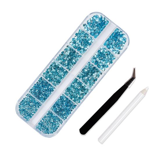 1 Set 12 Grids Nail Art Rhinestone Kit with Storage Box Drill Pen Tweezers Glass Flatback Rhinestone DIY Nail Design Crafting Decoration Fake Gems