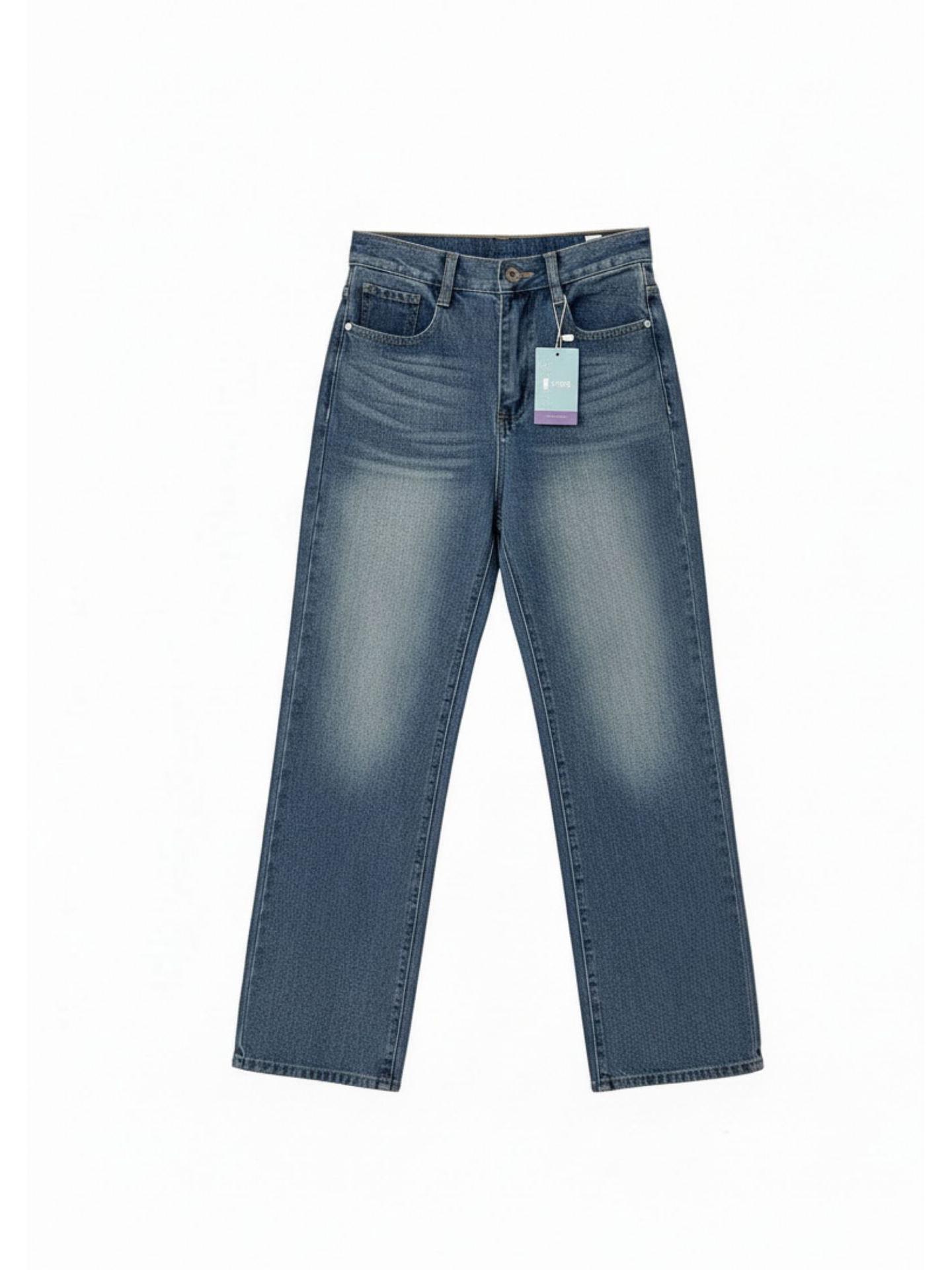 Korean Style Women s Retro Washed Denim Jeans - Loose, High Street, Wide Leg, Straight Fit, Long Pants S