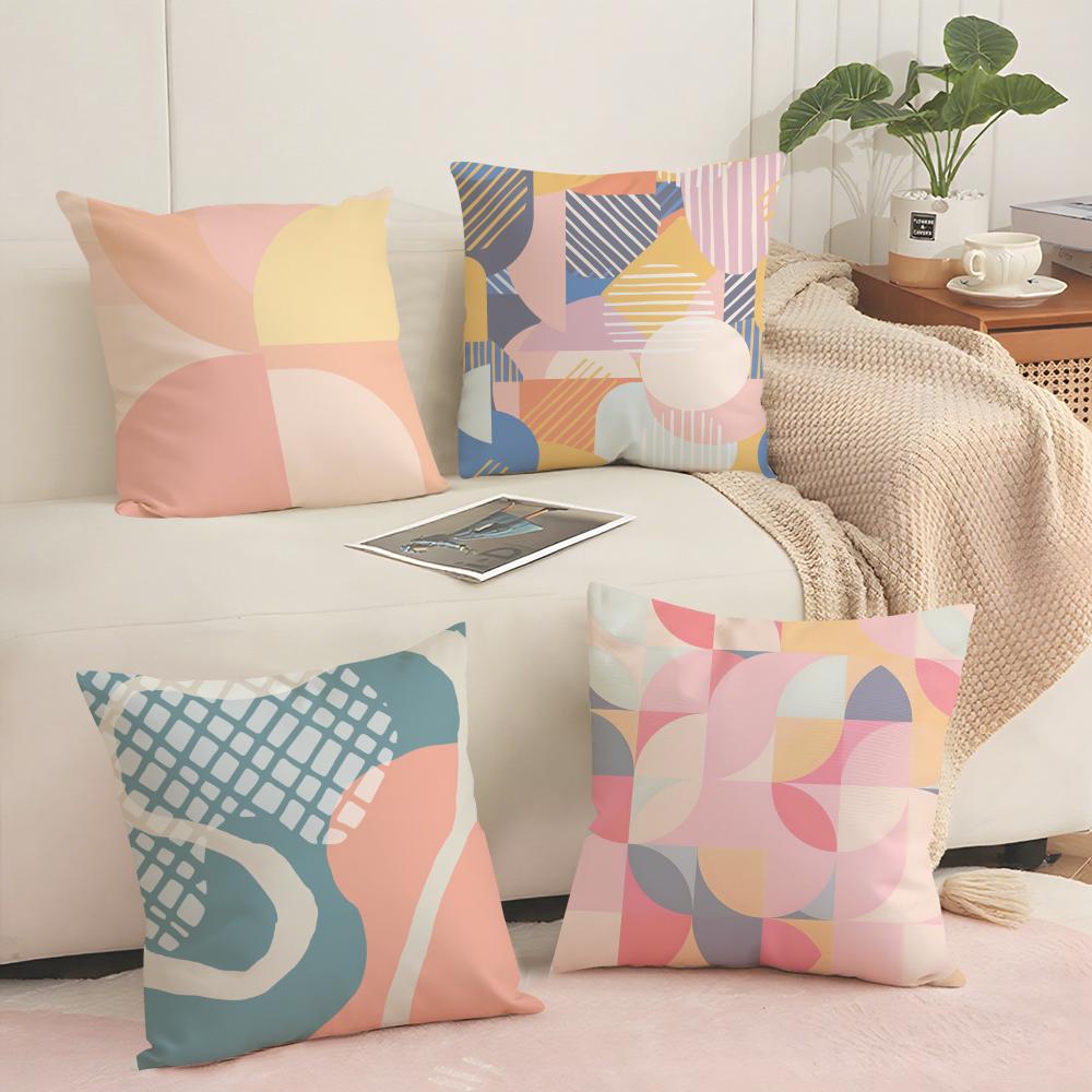 Colorful Geometric Pattern Cushion Cover Soft Short Plush Pillow Cover Smooth Cozy Texture Aesthetic Cushion Case Home Decor