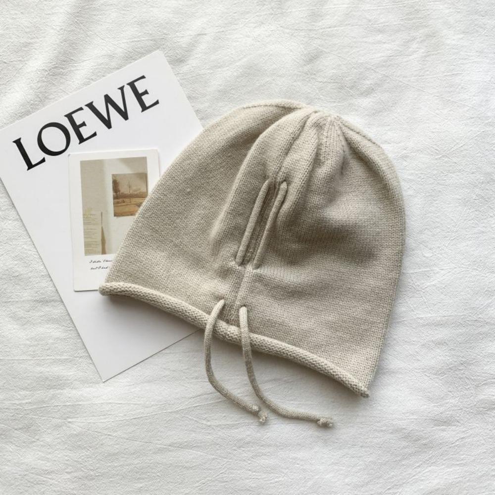 Ear Protection Knitted Baggy Beanie Hat Soft Winter Knitted Cap Solid Color Pullover Hat  Ladies