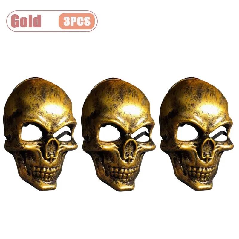 1-10PCS Halloween Horror Skull Mask Creepy Laughing Ghost Face Gold Silver Costume Prop for Party Cosplay Haunted House Decor