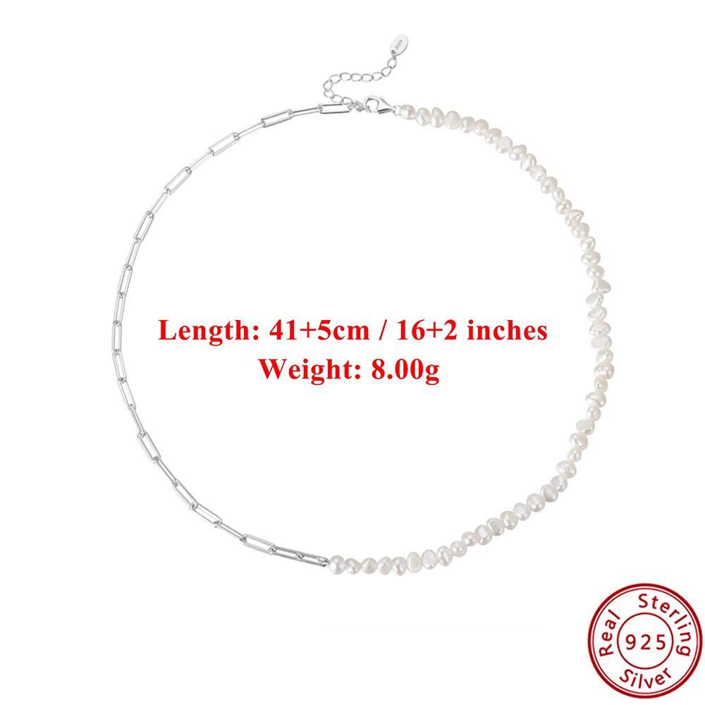 EFFIE QUEEN 925 Sterling Silver Elegant 14K Gold Natural Freshwater Pearls Choker Necklace Paperclip Chain Strand Present GPN13