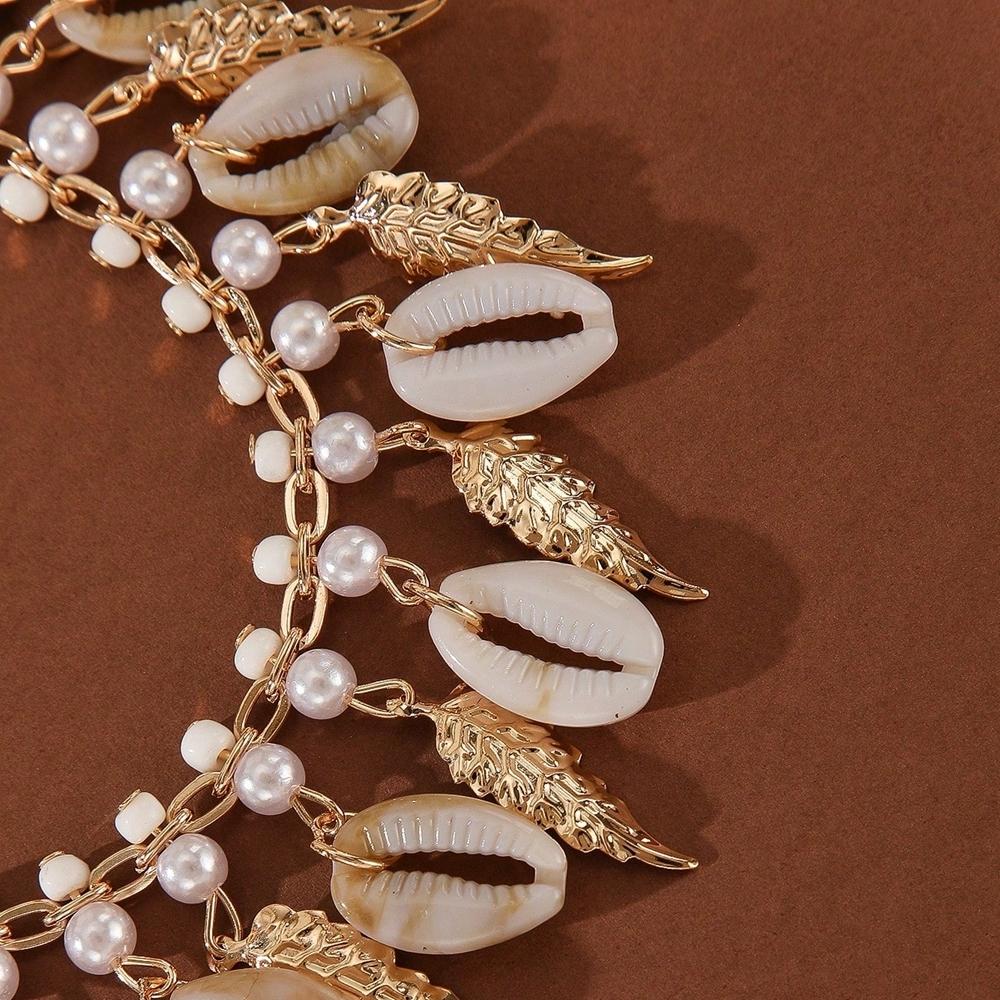 1 Pezzo Braccialetto Piede Bohemien Vacanza Gioielli alla Moda Cavigliera con Guscio Foglia Nappa da Spiaggia Accessori Caviglia da Donna