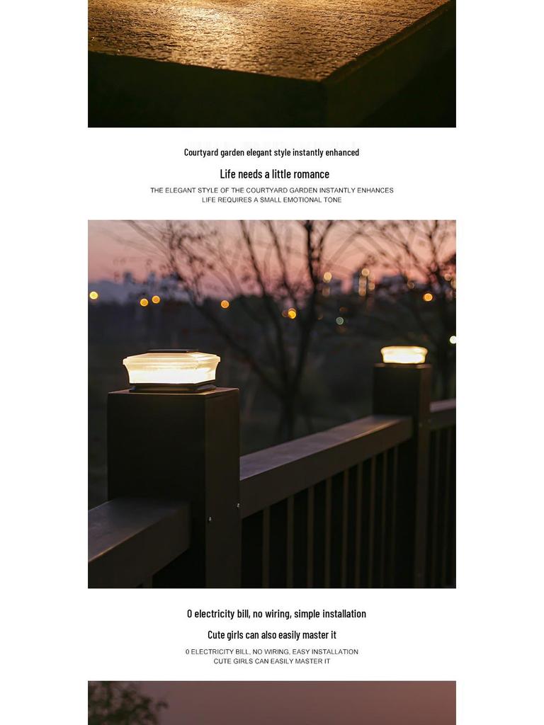 Wasserdichte Solar-LED-Pfostenleuchte für Außenzäune und Innenhöfe