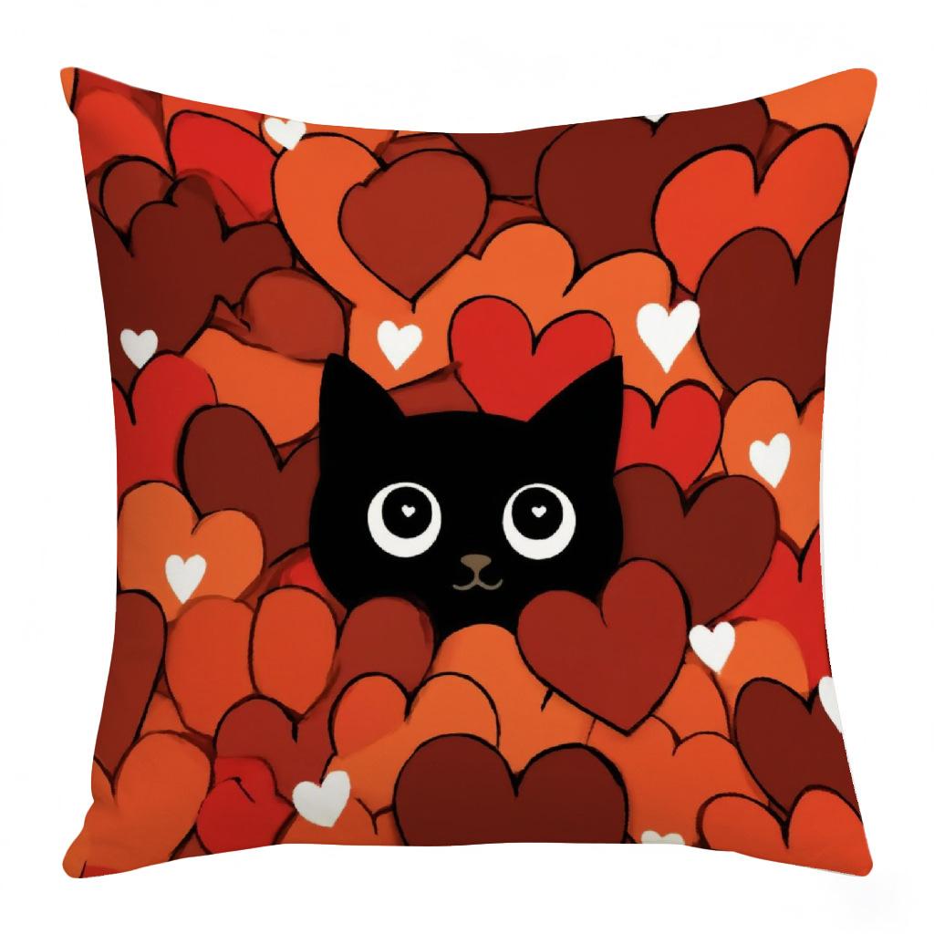 Valentinstag Niedliche Katze Digitaler Buchstabendruck Leinenmaterial Heimdekoration Wohnzimmer Sofakissenbezug