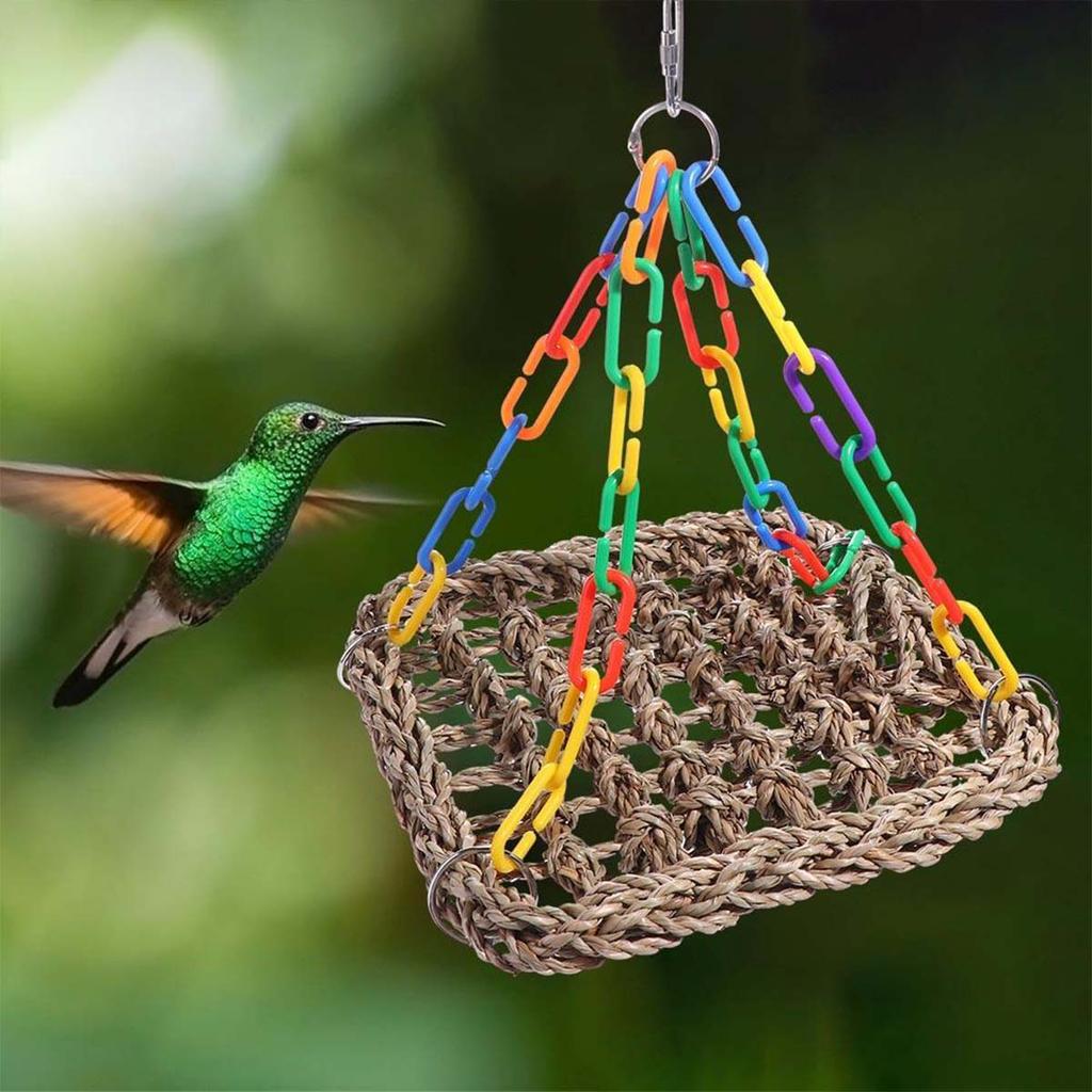 Woven Bird Hammock Woven Grass Bird Hammock Toy Adjustable Chain Ring Comfortable Rocking Toy Bird Accessories For Parrot & Bird