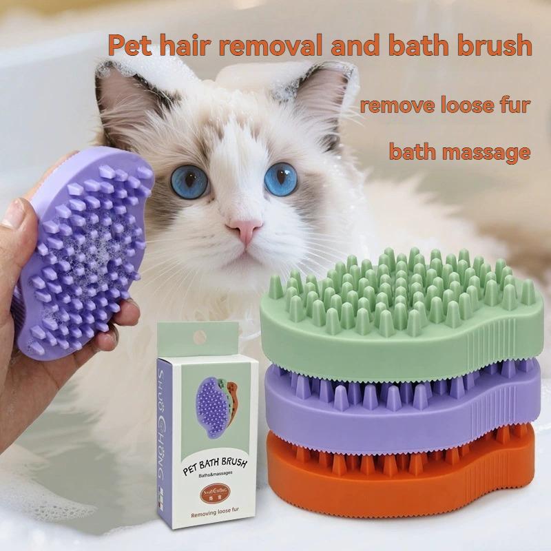 Dual Sided TPR Pet Bath Brush, Dry & Wet Use Grooming Massage Brush for Dogs & Cats