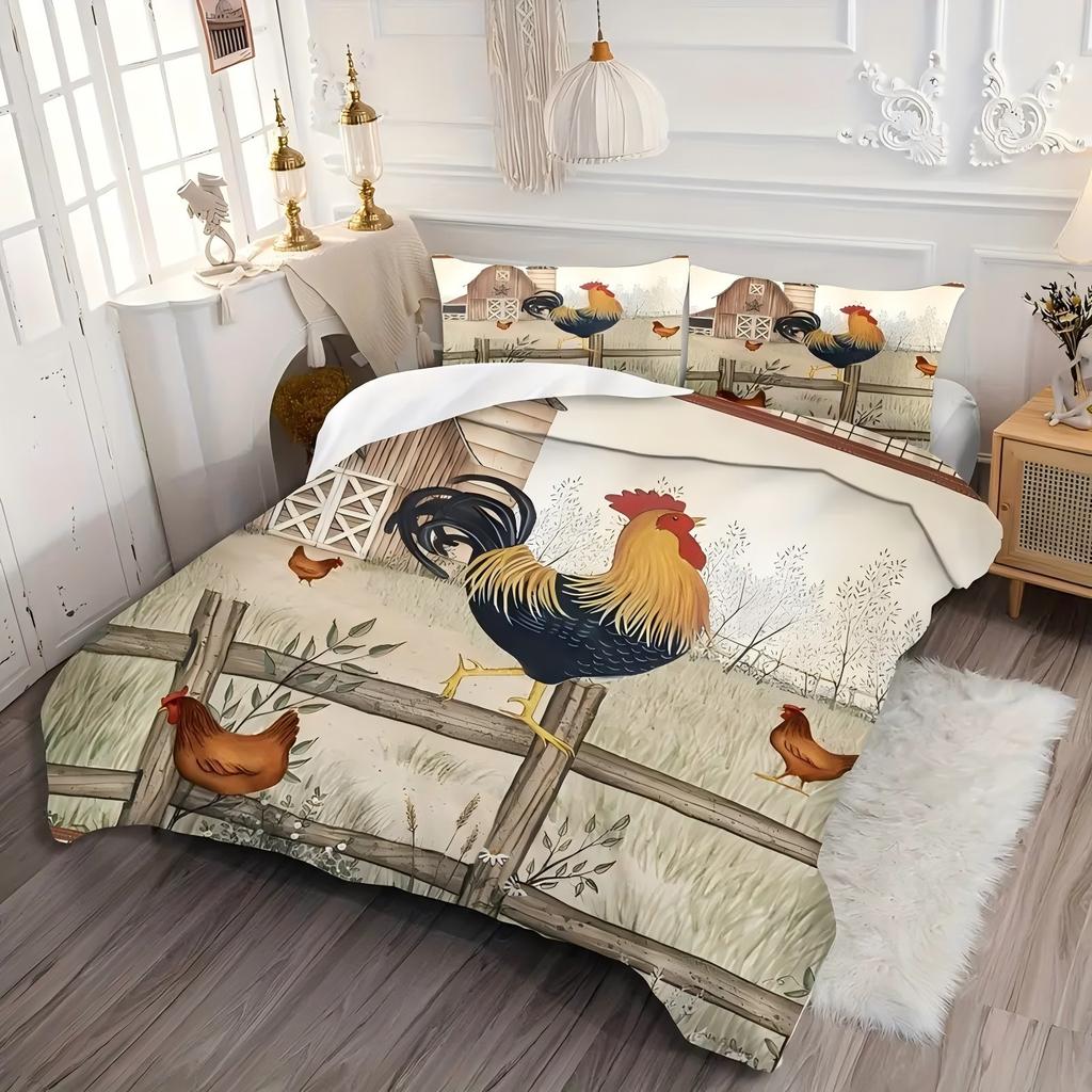 Farm Barn Chicken Pattern 3D Printed Duvet Cover Rural retro style Bedding Set Soft Comfortable Luxury Quilt Cover Pillowcases