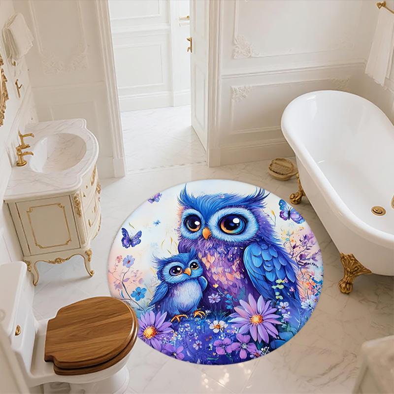 Owl Round Area Rug,Carpet Rug for Living Room Bedroom Sofa Playroom Decor,Non-slip Floor Mat
