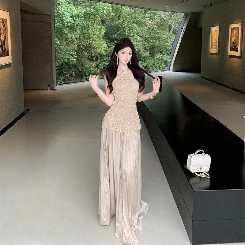 Lace Splicing Satin Long Skirt Women's Engagement Dress Design Sense Halterneck Toast Dress Return Door Dress Can Be Worn Every Day