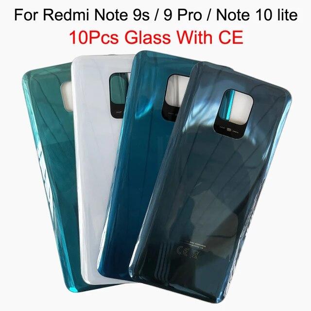 10 stücke Für Xiaomi Redmi Hinweis 9S Batterie Zurück Abdeckung Glas Panel Hinten Tür Hinweis 9 Pro Hinweis 10 Lite gehäuse Kamera Objektiv Ersetzen