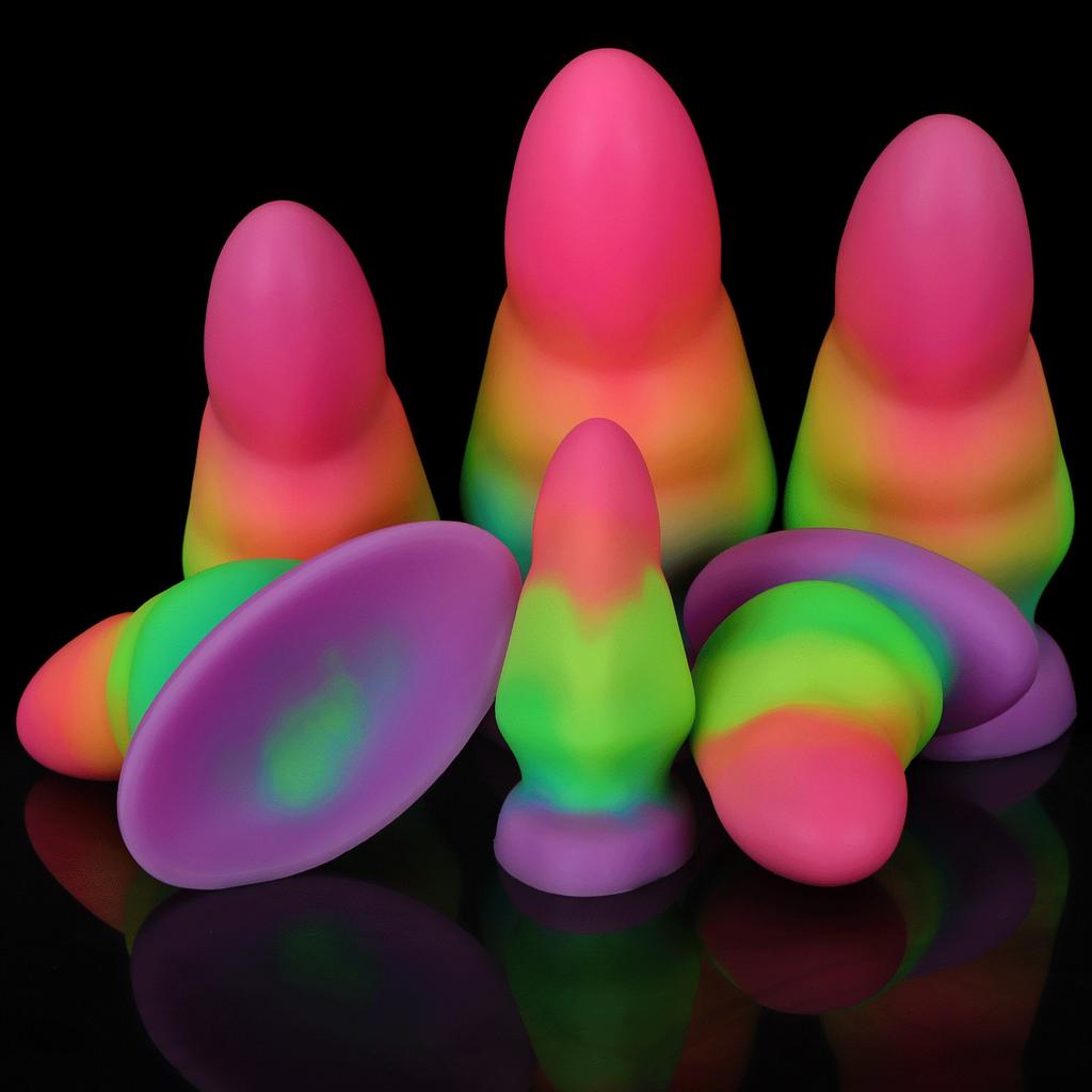 Mixed Color Glowing Dildo Simulation For Men And Women In The Backyard  Used For Masturbation As An Adult Product