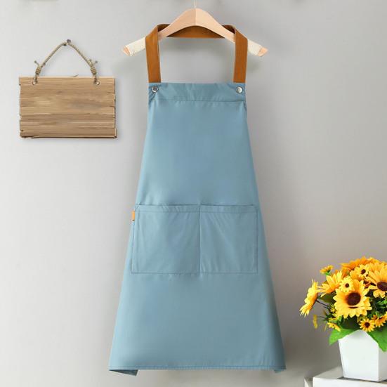 Solid Color Kitchen Apron with Dual Pockets Waterproof Oil-proof Adjustable Breathable Men Women Chef Cooking Baking Bib Apron