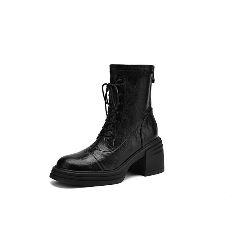 Great to wear! Treasure of the town store~ 2025 autumn and winter high-heeled elastic British Martin boots women's lace-up thick-heeled short boots