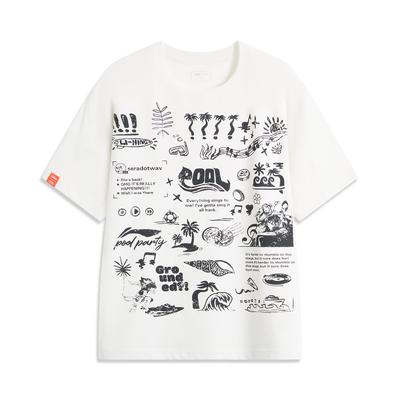 Li Ning Sports Lifestyle Serie X League Of Legends Pool Party Kollaboration Logo Print Atmungsaktiv Locker Kurzarm T-Shirt Unisex Oberteile AHSUA65-1